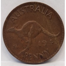 AUSTRALIA 1941 . ONE 1 PENNY . ERROR . BROADSTRIKE ON REVERSE